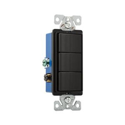 Main product image of Commercial Combo Switch, Auto-Grnd, #14-#12 Awg 15A, Resi, 120/277V, Rocker, Black, 7729BK-BOX