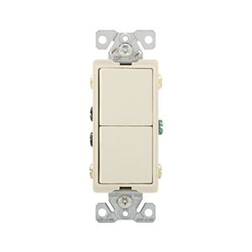 Main product image of Commercial Combo Switch, Auto-Grnd, #14-#12 Awg 15A, Resi, 120/277V, Rocker, Light Almond, 7731LA-BOX