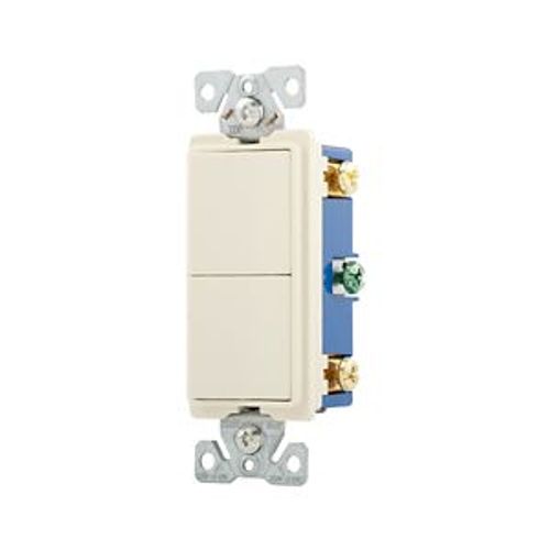 Main product image of Commercial Combo Switch, Auto-Grnd, #14-#12 Awg 15A, Resi, 120/277V, Rocker, Light Almond, 7731LA-BOX