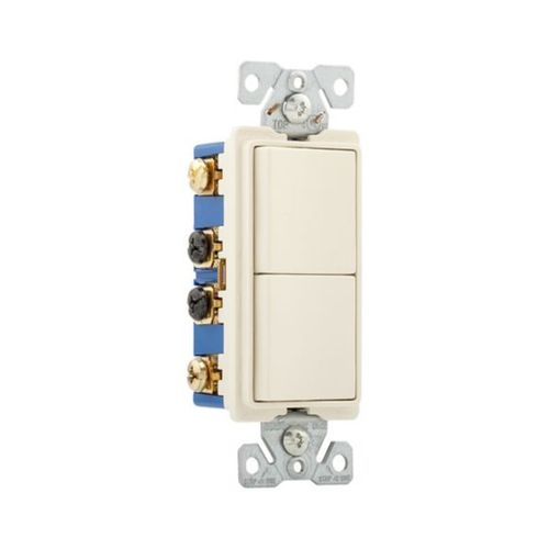 Main product image of Commercial Combo Switch, Auto-Grnd, #14-#12 Awg 15A, Resi, 120/277V, Rocker, Light Almond, 7731LA-BOX