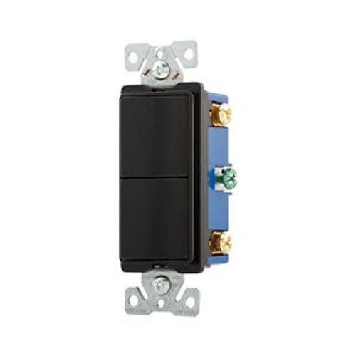 Main product image of Commercial Combo Switch, Auto-Grnd, #14-#12 Awg 15A, Resi, 120/277V, Rocker, Black, 7732BK-BOX