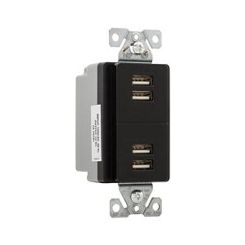Main product image of Usb Multiport Charging Station, 5A, Flush Mount, 5V, Black, 2-Pole 3-Wire, Grounding, 7750BK-BOX