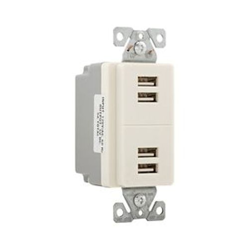 Main product image of Usb Multiport Charging Station, 5A, Flush Mount, 5V, Light Almond, 2-Pole 3-Wire, Grounding, 7750LA-BOX