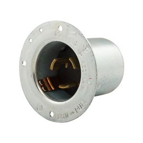 Main product image of Locking Flanged Inlet, 50A, Industrial, 600 Vac, 250Vdc, Steel, 3-Pole, 4-Wire, Grounding, 7958
