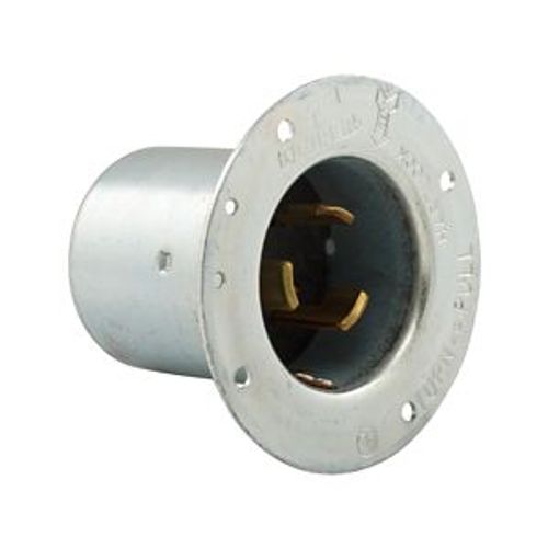 Main product image of Locking Flanged Inlet, 50A, Industrial, 600 Vac, 250Vdc, Steel, 3-Pole, 4-Wire, Grounding, 7958