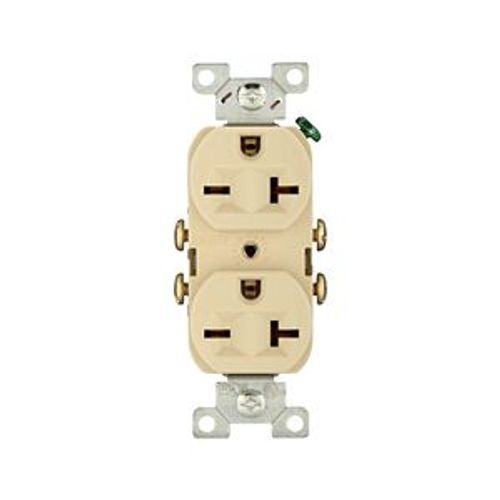 Main product image of Commercial Specification Grade Duplex Receptacle, #14-10 Awg, 20A, 250V, SideWire, Ivory, 6-20R, 815V-BOX
