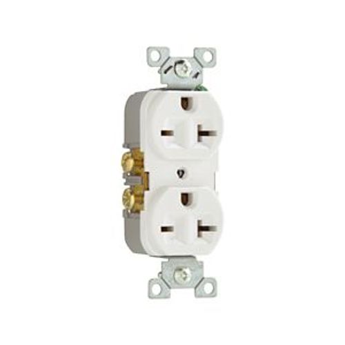 Main product image of Commercial Specification Grade Duplex Receptacle, #14-10 Awg, 20A, 250V, SideWire, White, 6-20R, 815W-BOX