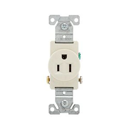 Main product image of Commercial Grade Single Receptacle, #14-10 Awg 15A, 125V, SideWire, Light Almond, Pvc, 817LA-BOX
