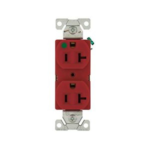 Main product image of Arrow Hart Heavy-Duty Duplex Receptacle, #14-10 Awg 20A, 125V, Red Face, Pvc Base, 5-20R, 8300RD