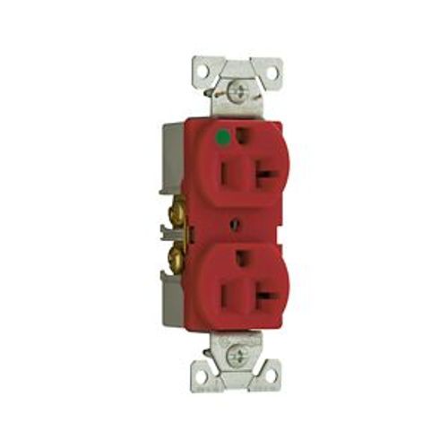Main product image of Arrow Hart Heavy-Duty Duplex Receptacle, #14-10 Awg 20A, 125V, Red Face, Pvc Base, 5-20R, 8300RD