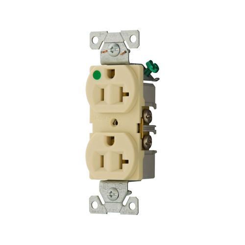 Main product image of Arrow Hart Heavy-Duty Duplex Receptacle, #14-10 Awg 20A, 125V, Ivory Face, Pvc Base, 5-20R, 8300V