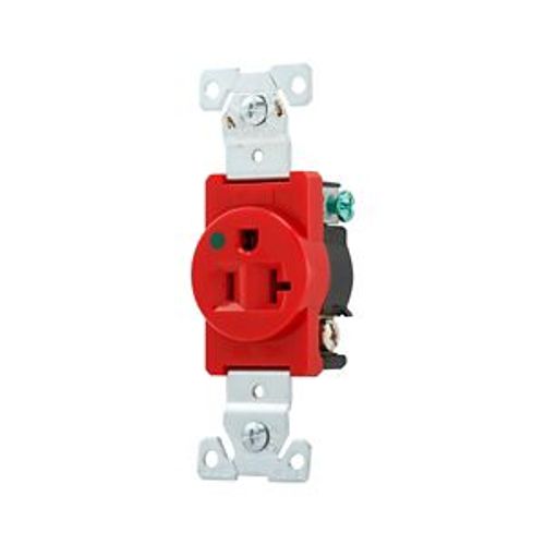 Main product image of Arrow Hart Single Receptacle, #14-10 Awg 20A, 125V, Red Face, Pvc Base, 5-20R, Auto-Grounding, 8310RD
