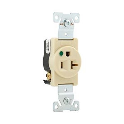Main product image of Arrow Hart Single Receptacle, #14-10 Awg 20A, Healthcare 125V, Ivory Face, Pvc Base, 5-20R, 8310V