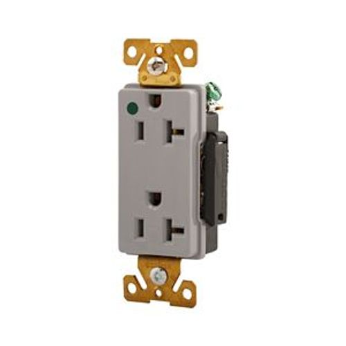 Main product image of Arrow Hart Duplex Receptacle, #14-10 Awg 20A, Healthcare 125V, Gray, 5-20R, Duplex, 8362GY