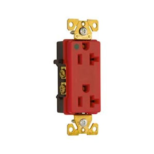 Main product image of Arrow Hart Duplex Receptacle, #14-10 Awg 20A, 125V, Red, 5-20R, Duplex, Auto-Grounding, 8362RD