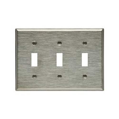 Main product image of Toggle Wallplate, Stainless Steel, Toggle Cutout, Stainless Steel, 3- Gang, Standard, Ed Box1, 93073-BOX1