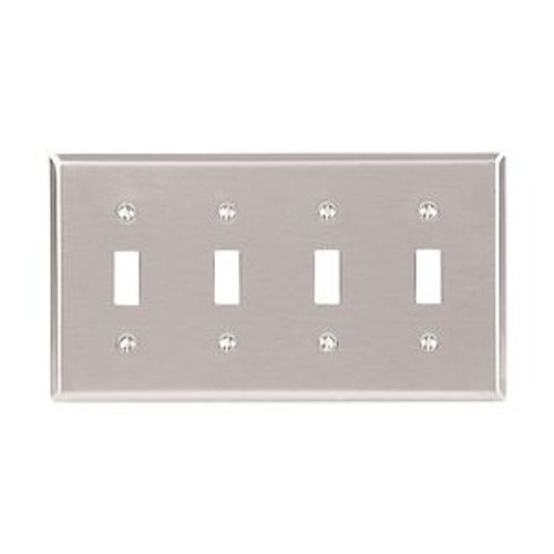 Main product image of Toggle Wallplate, Stainless Steel, Toggle Cutout, Stainless Steel, 4- Gang, Standard, Ed Box, 93074-BOX