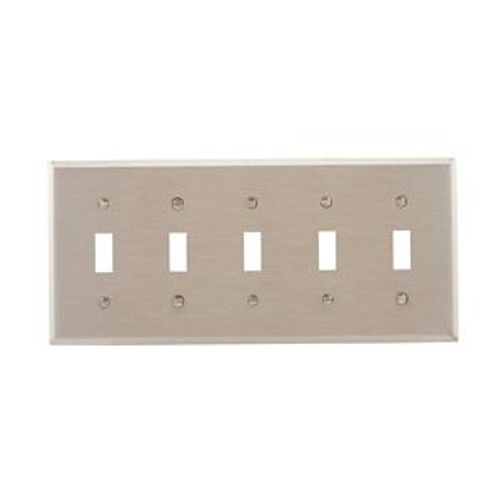 Main product image of Toggle Wallplate, Stainless Steel, Toggle Cutout, Stainless Steel, Five- Gang, Standard, Ed Box, 93075-BOX