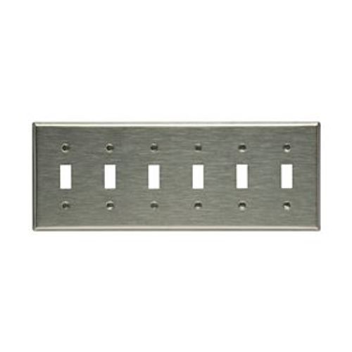 Main product image of Toggle Wallplate, Stainless Steel, Toggle Cutout, Stainless Steel, 6-Gang, Standard, Ed Box, 93076-BOX