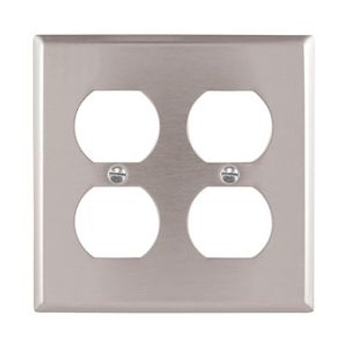 Main product image of Duplex Receptacle Wallplate, Stainless Steel, Duplex Receptacle Cutout, Stainless Steel, 2-Gang, 93102-BOX1