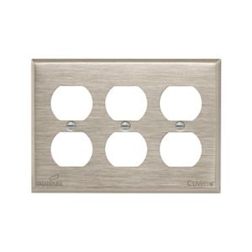 Main product image of Duplex Receptacle Wallplate, Stainless Steel, Duplex Receptacle Cutout, Stainless Steel, 3-Gang, 93103-BOX
