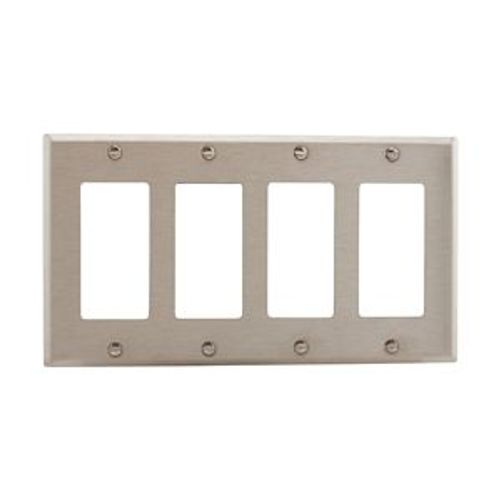 Main product image of Decorator / Gfci Wallplate, Stainless Steel, Decorator Cutout, Stainless Steel, 4-Gang, 93404-BOX