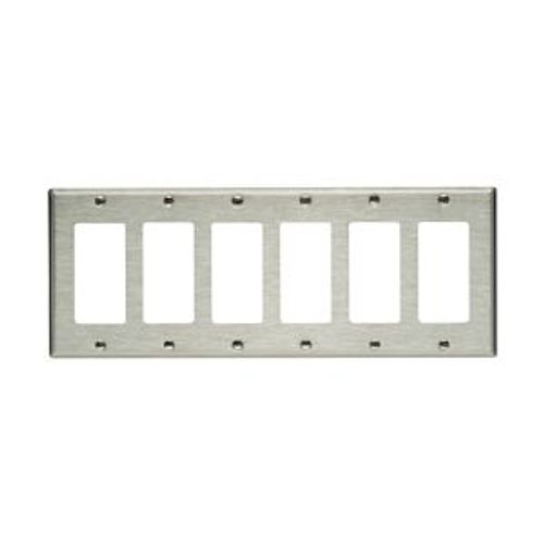 Main product image of Decorator / Gfci Wallplate, Stainless Steel, Decorator Cutout, Stainless Steel, 6-Gang, 93406-BOX