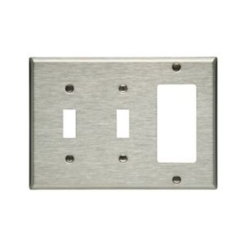 Main product image of Combo Wallplate, Stainless Steel, Toggle, Toggle, Decorator Cutout, Stainless Steel, 3-Gang, 93443-BOX