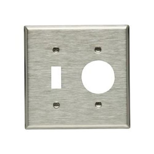 Main product image of Combo Wallplate, Stainless Steel, Toggle, Single Receptacle Cutout, Stainless Steel, 2-Gang, 93512-BOX