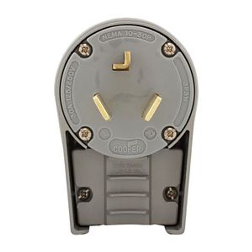 Main product image of Arrow Hart Angled Plug, #12-4 Awg 30A, Range & Dryer, 125/250V, Gray, 10-30P, 3-Pole, 3-Wire, 9352AN