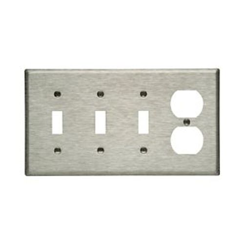 Main product image of Combo Wallplate, Toggle, Duplex Receptacle Cutout, 4-Gang, 93554-BOX