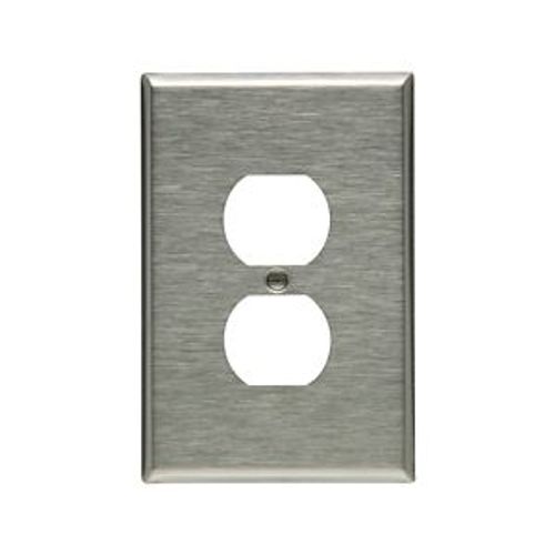 Main product image of Duplex Receptacle Wallplate, Stainless Steel, Duplex Receptacle Cutout, Stainless Steel, 1-Gang, 93801-BOX
