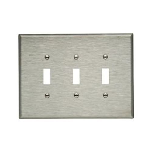 Main product image of Toggle Wallplate, Stainless Steel, Toggle Cutout, Stainless Steel, 3- Gang, Oversize, Ed Box, 93873-BOX