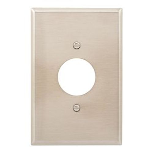 Main product image of Single Receptacle Wallplate, Stainless Steel, 1.40" Hole Cutout, Stainless Steel, 1-Gang, 93891-BOX