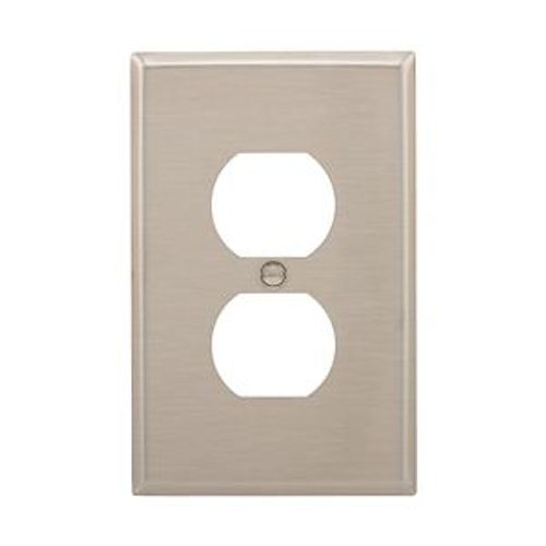 Main product image of Duplex Receptacle Wallplate, Stainless Steel, Duplex Receptacle Cutout, Stainless Steel, 1-Gang, 93901-BOX