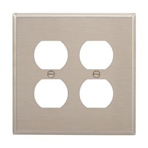 Main product image of Duplex Receptacle Wallplate, Stainless Steel, Duplex Receptacle Cutout, Stainless Steel, 2-Gang, 93902-BOX