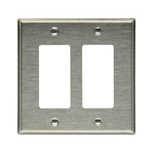 Main product image of Decorator / Gfci Wallplate, Stainless Steel, Decorator Cutout, Stainless Steel, 2-Gang, 93935-BOX