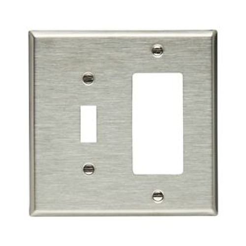 Main product image of Combination Wallplate, Stainless Steel, Toggle, Decorator Cutout, Stainless Steel, 2-Gang, 93937-BOX
