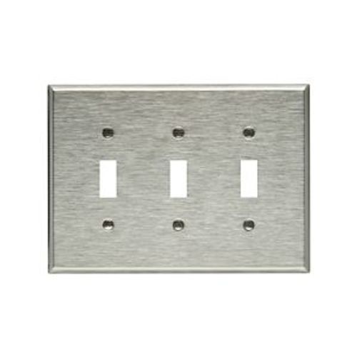 Main product image of Toggle Wallplate, Stainless Steel, Toggle Cutout, Stainless Steel, 3- Gang, Mid-Size, Ed Box, 93973-BOX