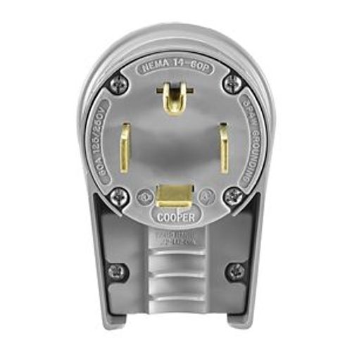 Main product image of Arrow Hart Angled Plug, #12-4 Awg 60A, Range & Dryer, 125/250V, Gray, 14-60P, 3-Pole, 4-Wire, 9462AN
