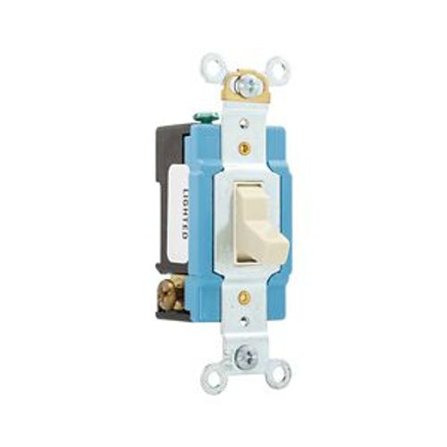 Main product image of Arrow Hart Toggle Switch, #14-10 Awg, 15A, 120/277V, Back & Side, Screw, Ivory, 3-Way, Phenolic, AH1203LTV
