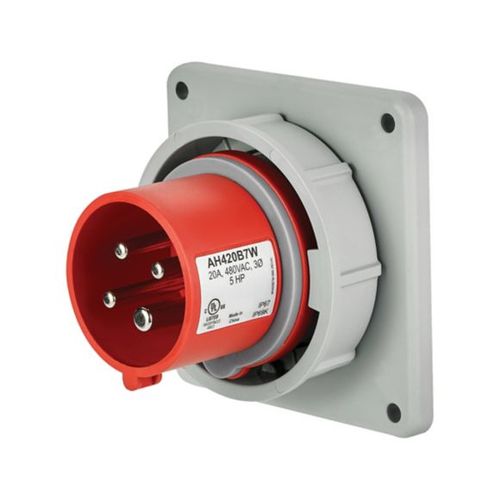 Main product image of Arrow Hart Pin & Sleeve Inlet, #12-#10 Awg 20A, 480V, Red, 3-Pole, 4-Wire, Male, 5 Hp, 3-Phase, AH420B7W