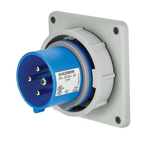Main product image of Arrow Hart Pin & Sleeve Inlet, Ip69K Rated, 16A 250V/20A 200-250V, 3-Pole, #12 -#10 Awg, 4 Wire, AH420B9WDR