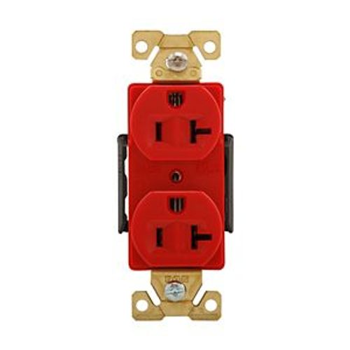 Main product image of Arrow Hart Industrial Duplex Receptacle, #14-10 Awg 20A 125V, Red Face Base, 5-20R, Duplex, AH5362RD