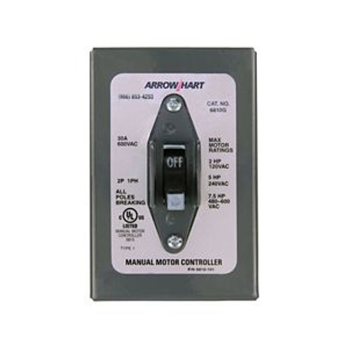 Main product image of Manual Motor Controller, #14-10 Awg 30A, 600V, Front Wired, Gray, 2-Pole, Toggle Single-Throw, AH6810G