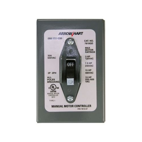 Main product image of Manual Motor Controller, #14-10 Awg 30A, 600V, Gray, 3-Pole, 1-Gang, 2-Position, 3Ph, AH7810GD