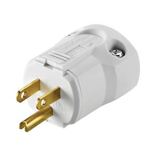 Main product image of Arrow Hart Quick Grip Straight Blade Plug, #18-12 Awg 15A 125V, White, 5-15P, 2-Pole 3-Wire, AH8115W