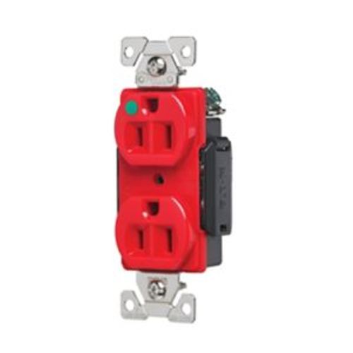 Main product image of Arrow Hart Standard Duplex Receptacle, #14-10 Awg 15A, Healthcare 125V, Red, Duplex, AH8200RD
