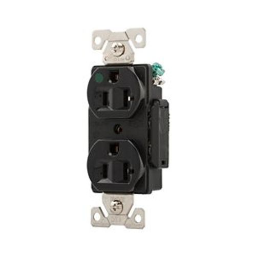 Main product image of Arrow Hart Duplex Receptacle, #14-10 Awg 20A, Healthcare 125V, Black Face Base, 5-20R, Duplex, AH8300BK