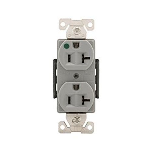 Main product image of Arrow Hart Duplex Receptacle, #14-10 Awg 20A, Healthcare 125V, Gray Face Base, 5-20R, Duplex, AH8300GY